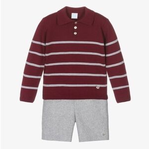 Artesania Granlei Boys' Maroon and Gray Striped Sweater And Shorts Set